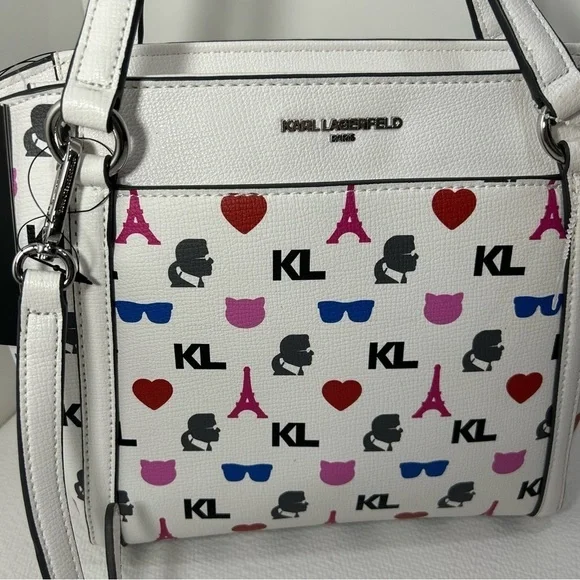 Karl Lagerfeld Paris Iris Tote Handbag, crossbody strap White multi - Picture 8 of 14